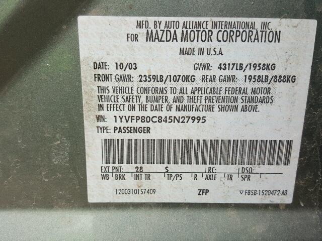 1YVFP80C845N27995 - 2004 MAZDA 6 I GREEN photo 10