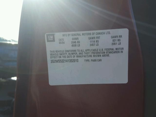 2G2WS522141352910 - 2004 PONTIAC GRAND PRIX RED photo 10