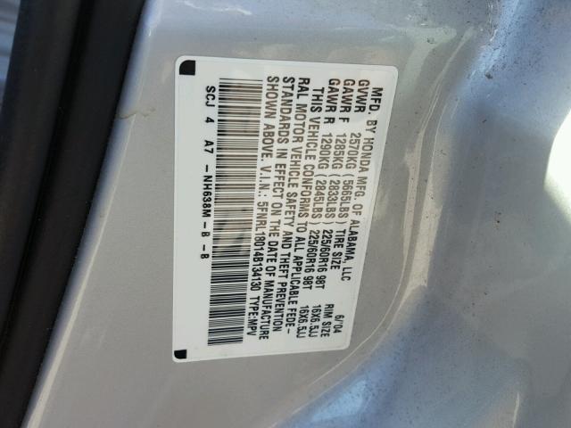 5FNRL18014B134130 - 2004 HONDA ODYSSEY EX SILVER photo 10