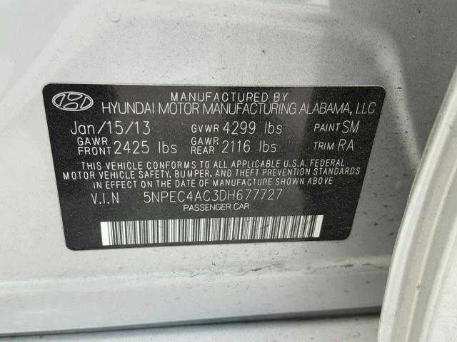 5NPEC4AC3DH677727 - 2013 HYUNDAI SONATA SE SILVER photo 10