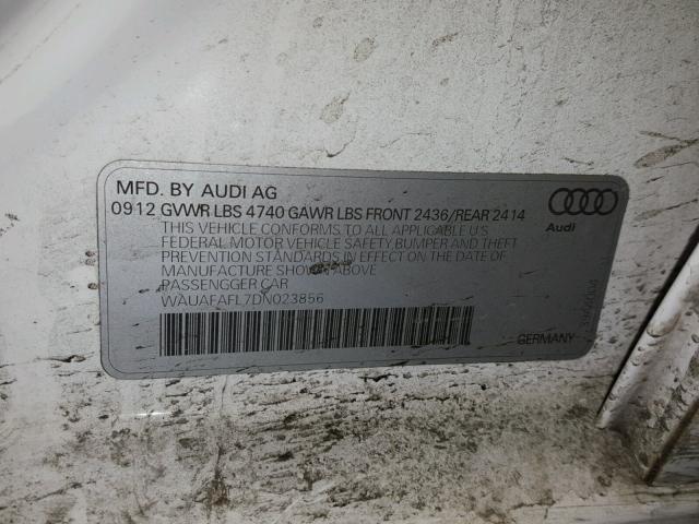 WAUAFAFL7DN023856 - 2013 AUDI A4 PREMIUM WHITE photo 10