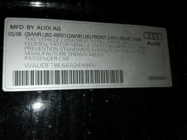 WAUDF78E66A249945 - 2006 AUDI A4 2.0T QU BLACK photo 10