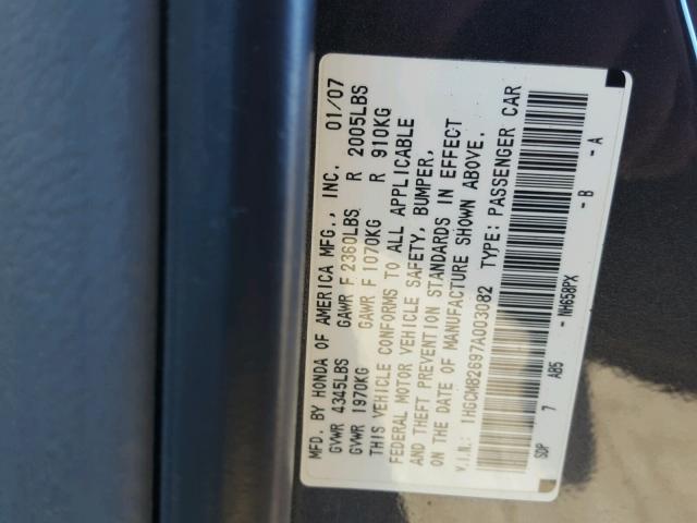 1HGCM82697A003082 - 2007 HONDA ACCORD EX GRAY photo 10