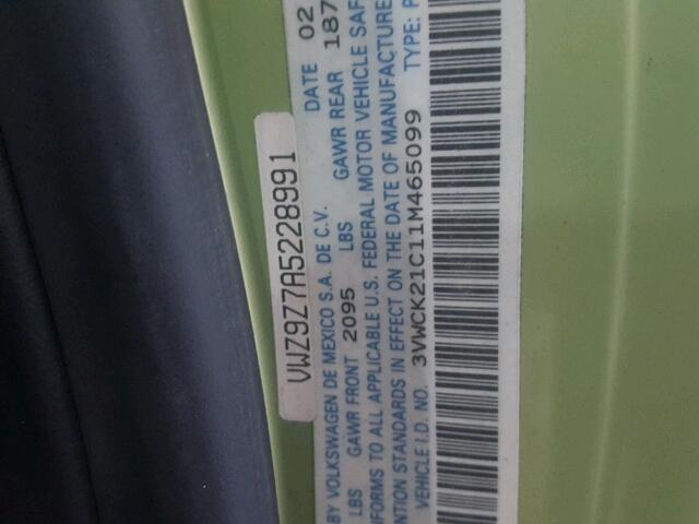 3VWCK21C11M465099 - 2001 VOLKSWAGEN NEW BEETLE 绿色 照片 10