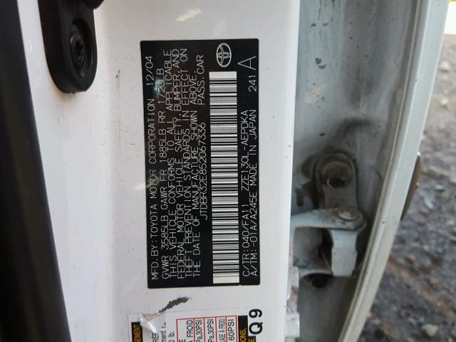 JTDBR32E852067336 - 2005 TOYOTA COROLLA CE WHITE photo 10