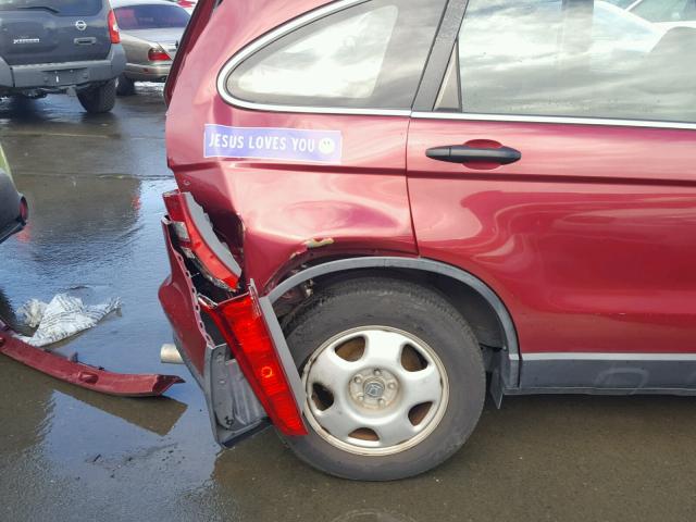 5J6RE38309L027844 - 2009 HONDA CR-V LX RED photo 9