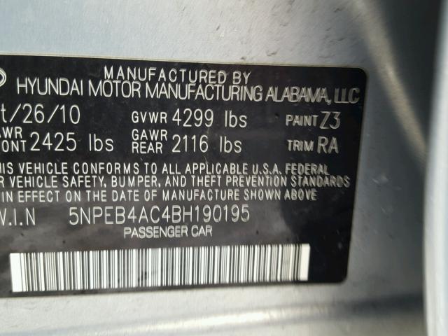 5NPEB4AC4BH190195 - 2011 HYUNDAI SONATA GLS BLUE photo 10