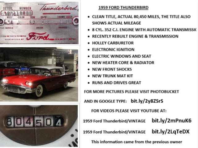 H9YH118000 - 1959 FORD T BIRD TWO TONE photo 10