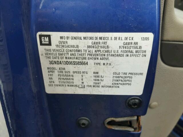 3GNDA13D96S583664 - 2006 CHEVROLET HHR LS BLUE photo 9