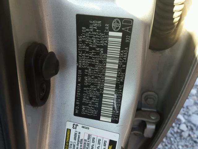 2T1BU40E39C045596 - 2009 TOYOTA COROLLA BA SILVER photo 10