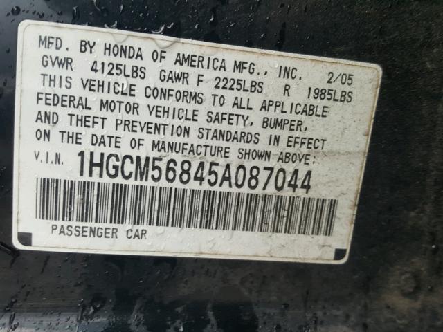 1HGCM56845A087044 - 2005 HONDA ACCORD EX BLACK photo 10