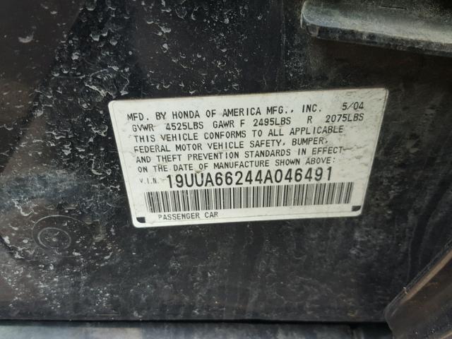 19UUA66244A046491 - 2004 ACURA TL BLACK photo 10