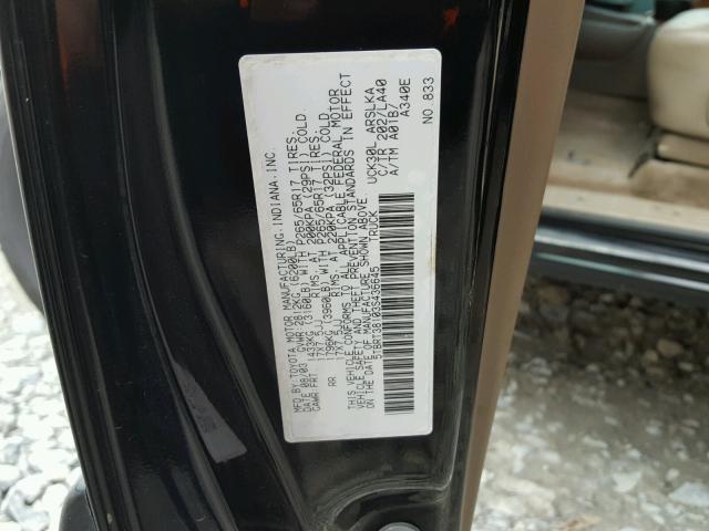 5TBRT38103S436645 - 2003 TOYOTA TUNDRA ACC BLACK photo 10