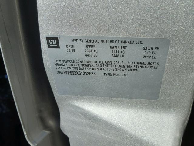 2G2WP552X61313636 - 2006 PONTIAC GRAND PRIX SILVER photo 10