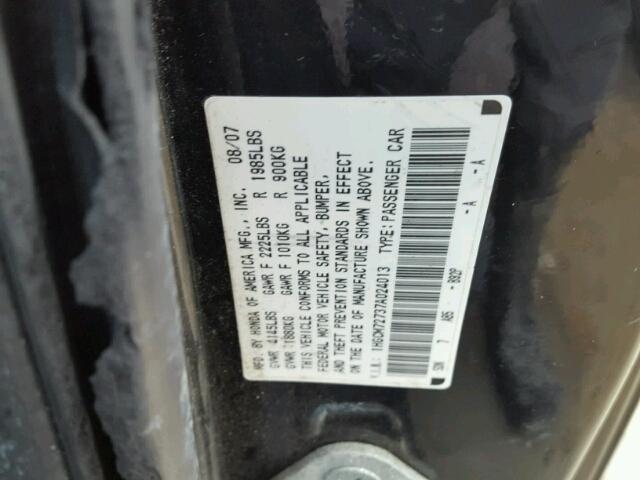 1HGCM72737A024013 - 2007 HONDA ACCORD EX BLACK photo 10