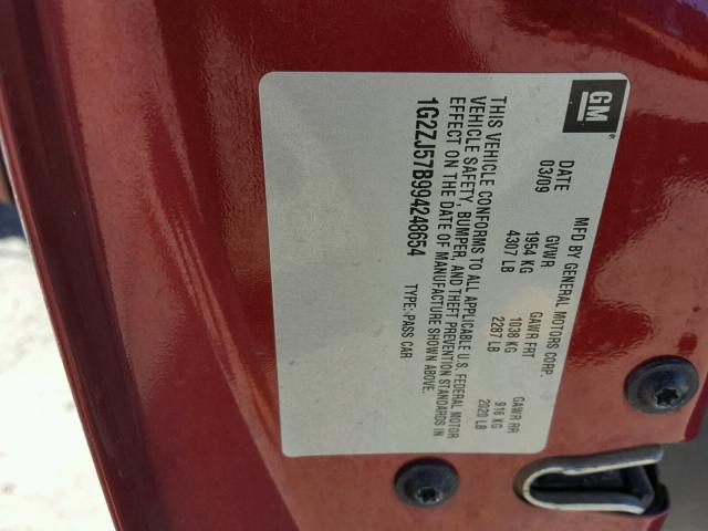 1G2ZJ57B994248654 - 2009 PONTIAC G6 RED photo 10