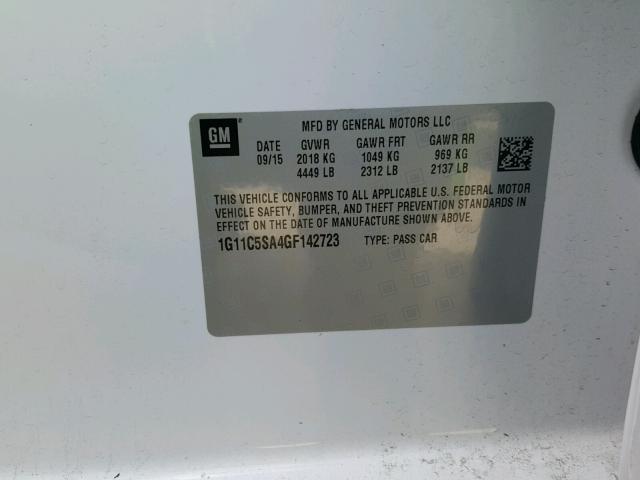 1G11C5SA4GF142723 - 2016 CHEVROLET MALIBU LIM 白色 照片 10