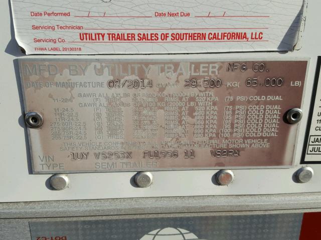 1UYVS253XFU155611 - 2015 UTILITY TRAILER WHITE photo 10