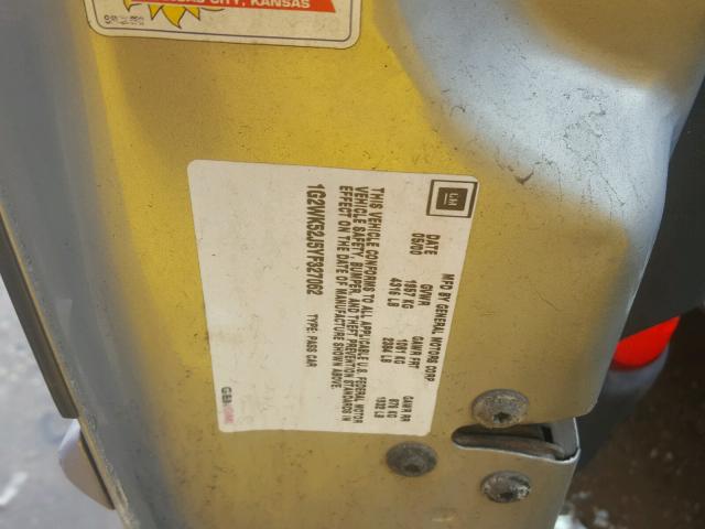 1G2WK52J5YF327062 - 2000 PONTIAC GRAND PRIX SILVER photo 10