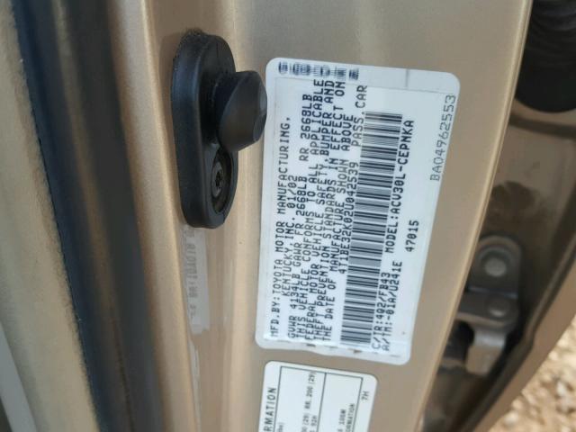 4T1BE32K02U042539 - 2002 TOYOTA CAMRY LE GOLD photo 10