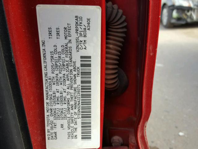 5TEGN92N42Z139371 - 2002 TOYOTA TACOMA DOU RED photo 10