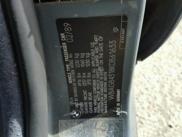 WBAGB4318KDB61633 - 1989 BMW 735 I AUTO BLUE photo 10