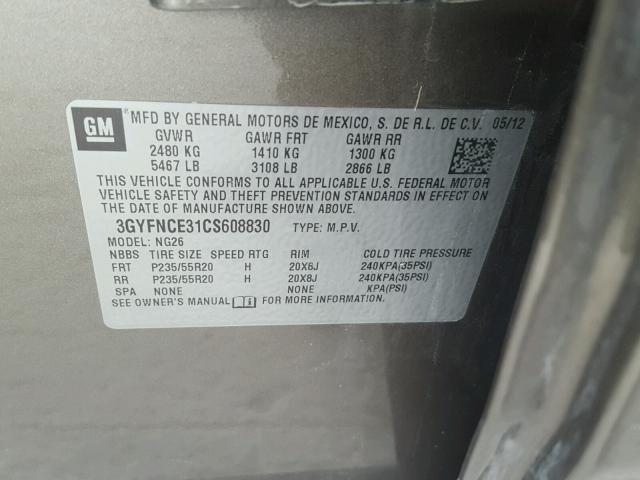 3GYFNCE31CS608830 - 2012 CADILLAC SRX PREMIU CHARCOAL photo 10