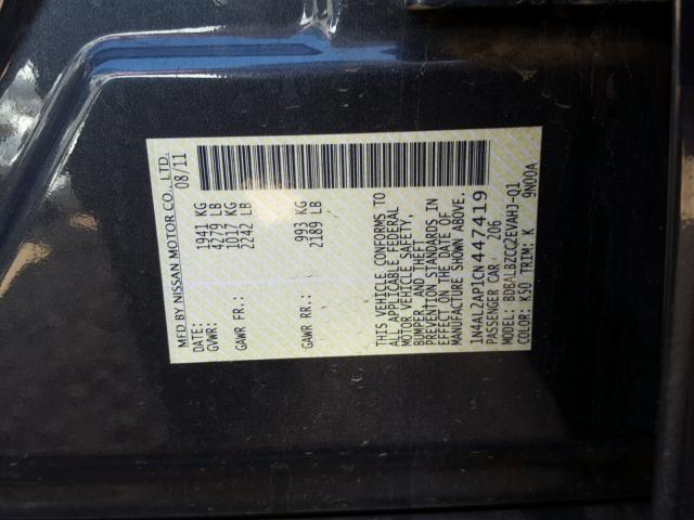 1N4AL2AP1CN447419 - 2012 NISSAN ALTIMA BAS CHARCOAL photo 10