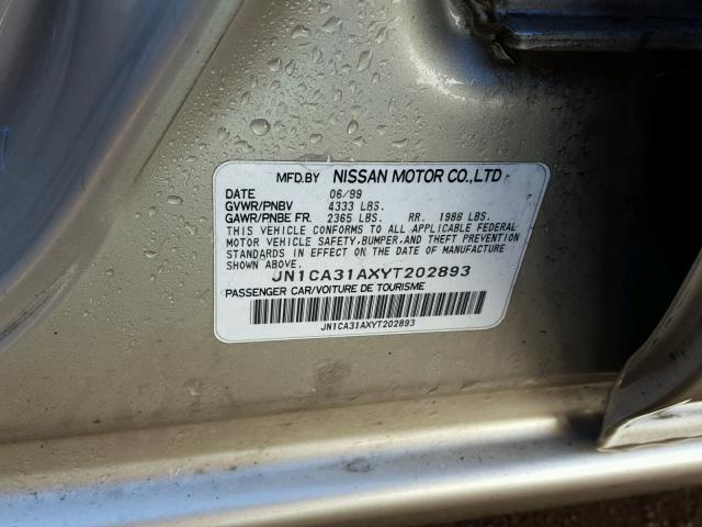 JN1CA31AXYT202893 - 2000 NISSAN MAXIMA GLE GOLD photo 10