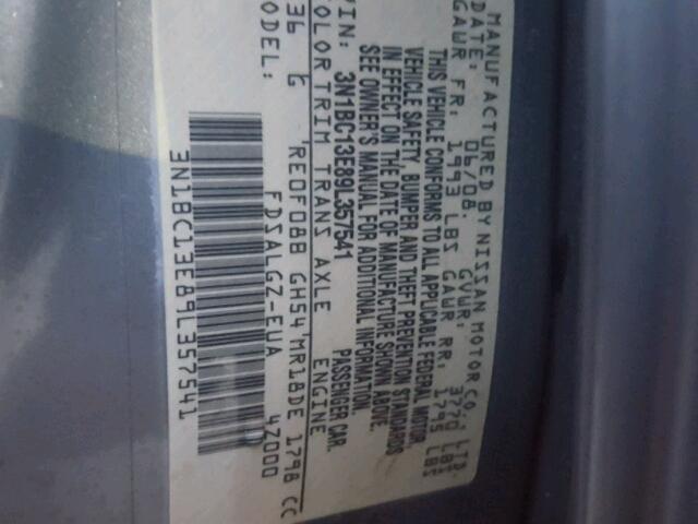 3N1BC13E89L357541 - 2009 NISSAN VERSA S BLUE photo 10