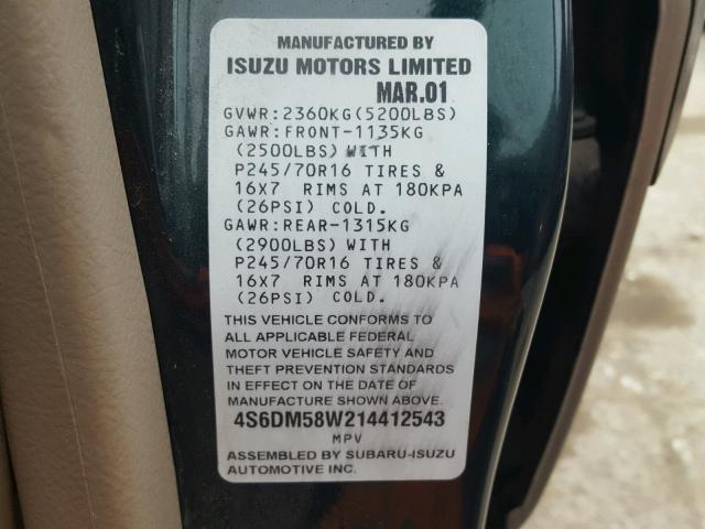 4S6DM58W214412543 - 2001 HONDA PASSPORT E 绿色 照片 10