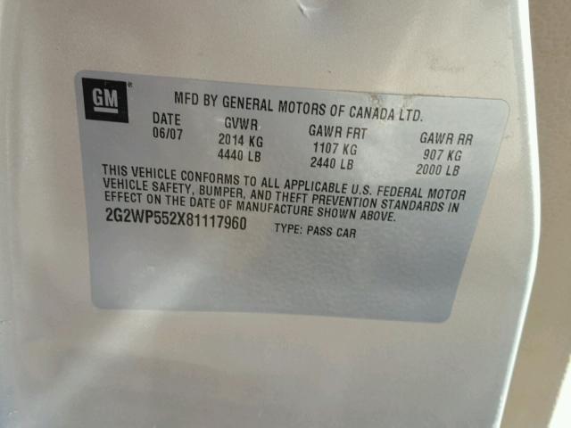 2G2WP552X81117960 - 2008 PONTIAC GRAND PRIX GOLD photo 10