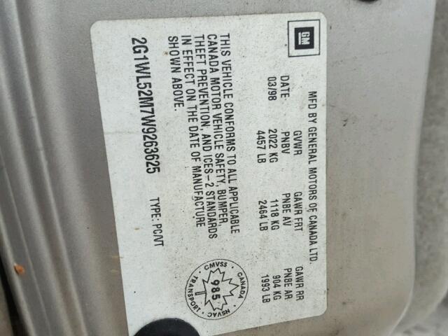 2G1WL52M7W9263625 - 1998 CHEVROLET LUMINA BAS ბეჟი ფოტო 10