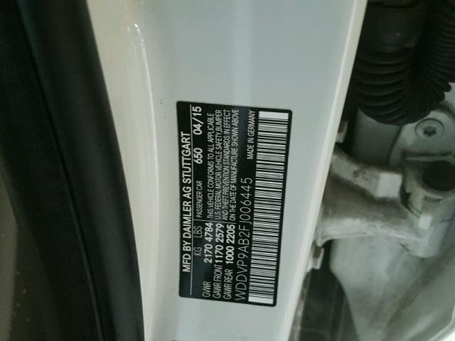 WDDVP9AB2FJ006445 - 2015 MERCEDES-BENZ B ELECTRIC WHITE photo 10