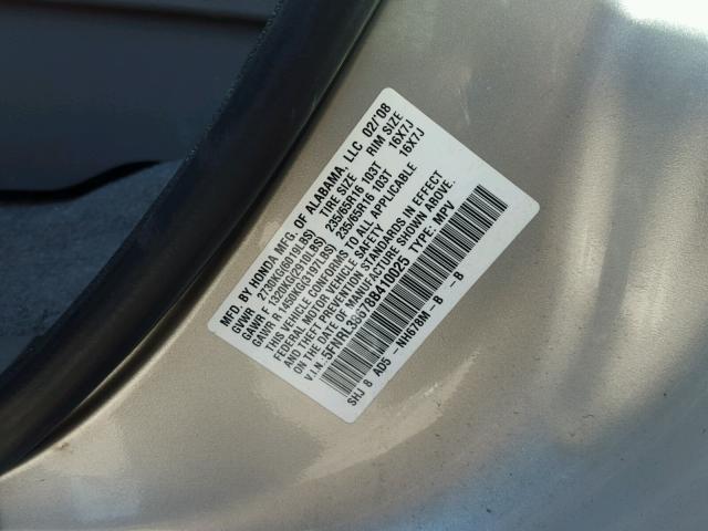 5FNRL38678B410025 - 2008 HONDA ODYSSEY EX TAN photo 10