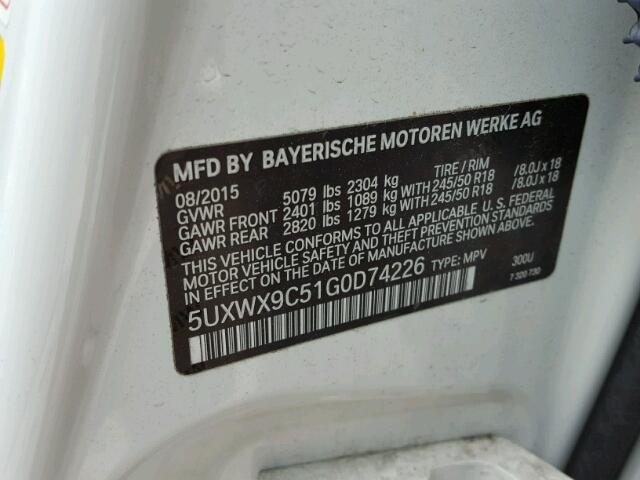 5UXWX9C51G0D74226 - 2016 BMW X3 XDRIVE2 WHITE photo 10