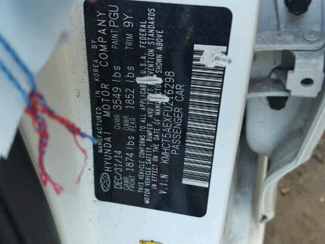 KMHCT5AEXFU216298 - 2015 HYUNDAI ACCENT GS WHITE photo 10