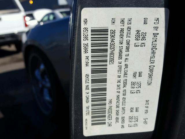 2B3KA43G37H833921 - 2007 DODGE CHARGER SE GRAY photo 10