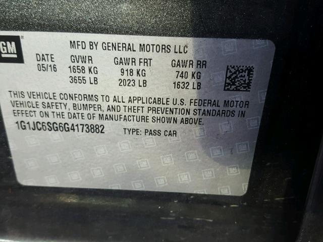 1G1JC6SG6G4173882 - 2016 CHEVROLET SONIC LT CHARCOAL photo 10