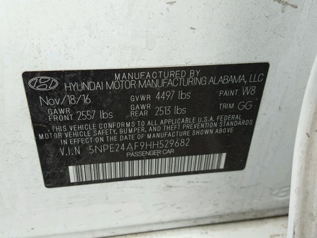 5NPE24AF9HH529682 - 2017 HYUNDAI SONATA SE WHITE photo 10