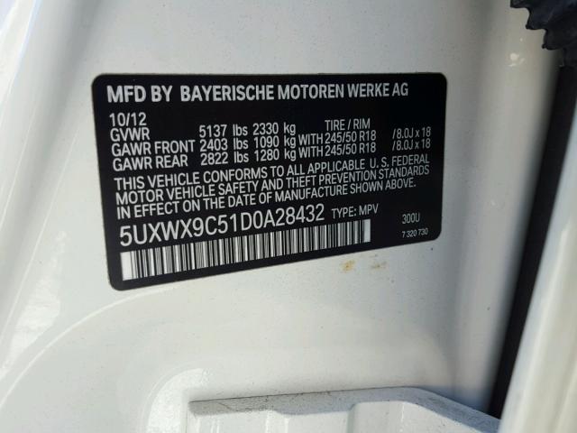 5UXWX9C51D0A28432 - 2013 BMW X3 XDRIVE2 WHITE photo 10