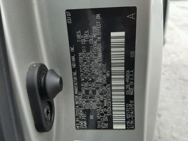 5TDZK23C47S035876 - 2007 TOYOTA SIENNA CE SILVER photo 10