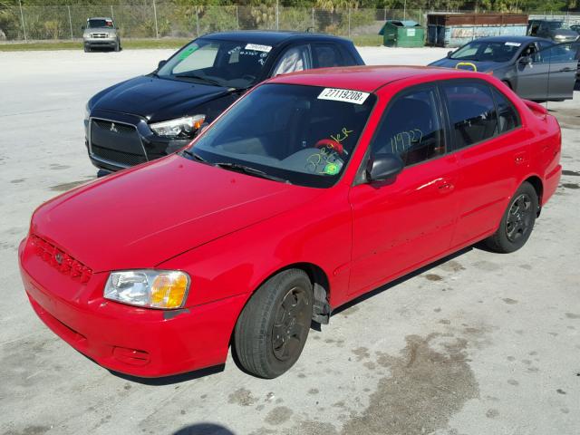 KMHCG45C72U285886 - 2002 HYUNDAI ACCENT GL RED photo 2