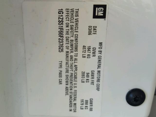 1G1ZS51F66F237625 - 2006 CHEVROLET MALIBU LS WHITE photo 10