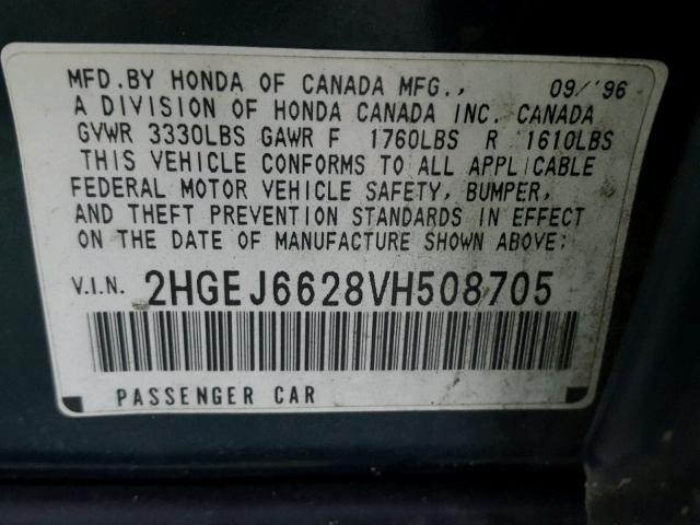 2HGEJ6628VH508705 - 1997 HONDA CIVIC DX GREEN photo 10