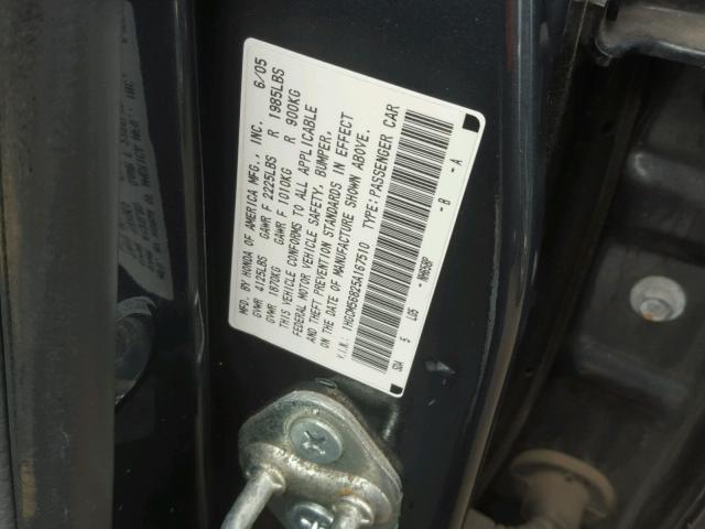 1HGCM56825A167510 - 2005 HONDA ACCORD EX BLUE photo 10