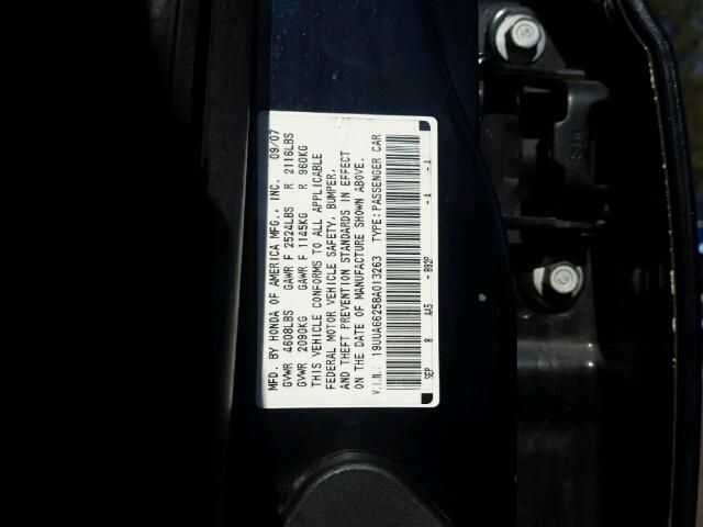 19UUA66258A013263 - 2008 ACURA TL BLACK photo 10