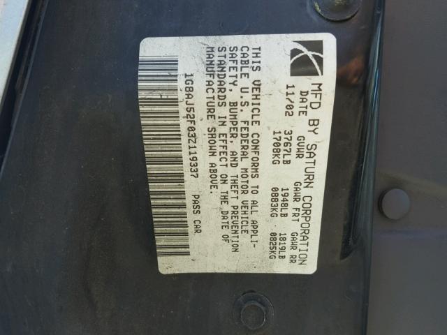 1G8AJ52F03Z119337 - 2003 SATURN ION LEVEL 银色 照片 10