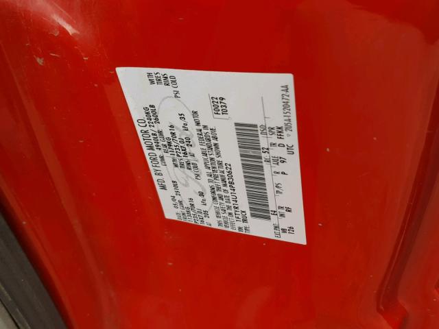 1FTYR14U14PB30622 - 2004 FORD RANGER SUP RED photo 10