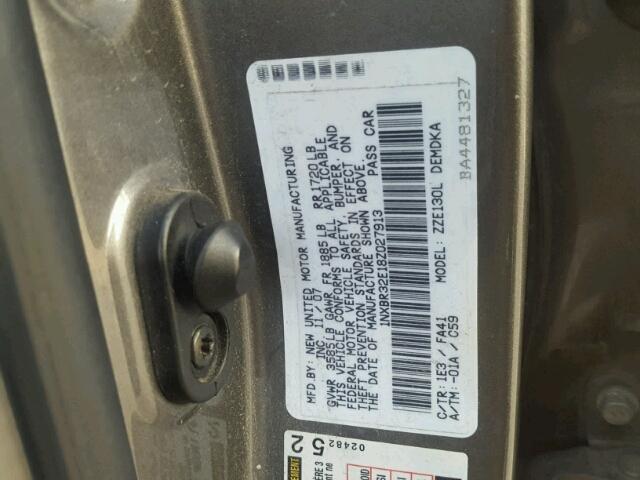 1NXBR32E18Z027913 - 2008 TOYOTA COROLLA CE GRAY photo 10